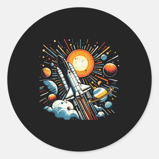 Space Shuttle Sun Planets Rocket Galaxy Boys Kids  Ronde Sticker (Voorkant)