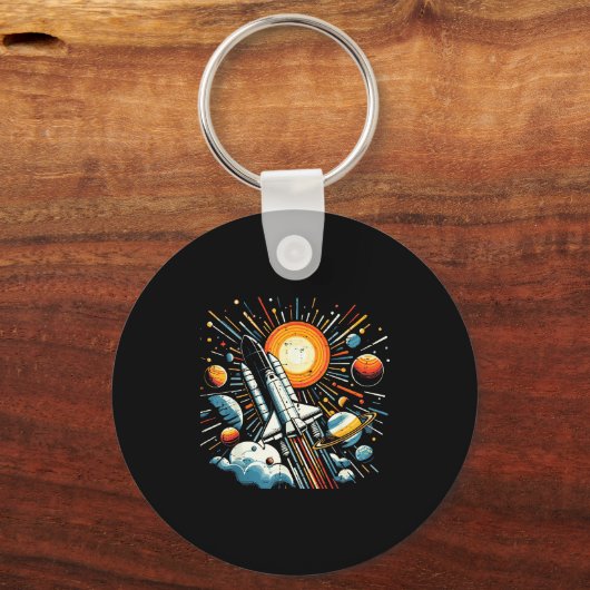 Space Shuttle Sun Planets Rocket Galaxy Boys Kids Sleutelhanger (Voorkant)