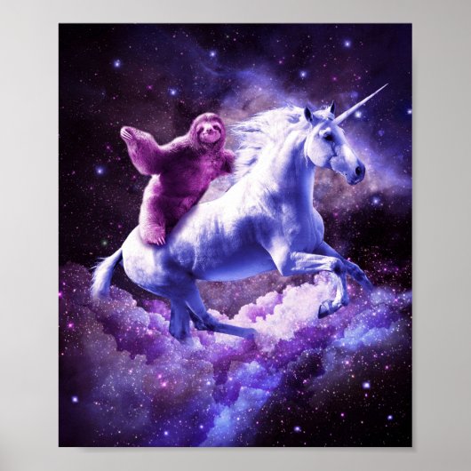Space Sloth Riding On Unicorn Poster (Voorkant)