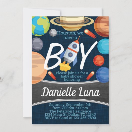 Space Solar System Baby shower Invitation Kaart (Voorkant)