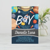 Space Solar System Baby shower Invitation Kaart (Staand voorkant)