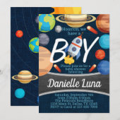 Space Solar System Baby shower Invitation Kaart (Voorkant / Achterkant)