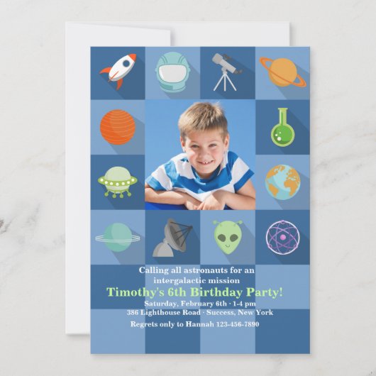 Space Squares Fotouitnodiging Kaart (Voorkant)