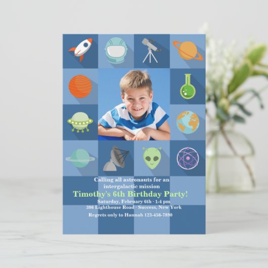 Space Squares Fotouitnodiging Kaart (Staand voorkant)