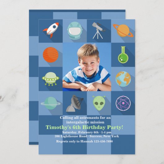 Space Squares Fotouitnodiging Kaart (Voorkant / Achterkant)