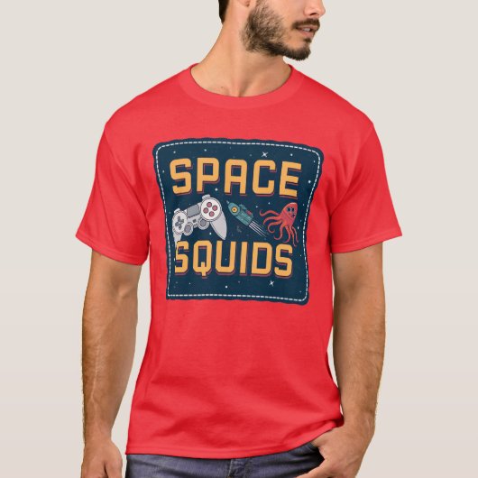 Space Squids Retro Videospel vrienden T-shirt (Voorkant)