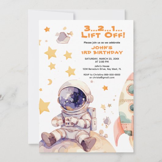 Space Stars & Astronauten Kinderen verjaardag Kaart (Voorkant)