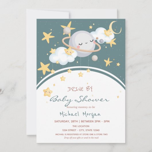  Space Stars Clouds Planet Rit Voorbij Baby Shower Kaart (Voorkant)