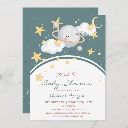 Space Stars Clouds Planet Rit Voorbij Baby Shower Kaart (Voorkant / Achterkant)