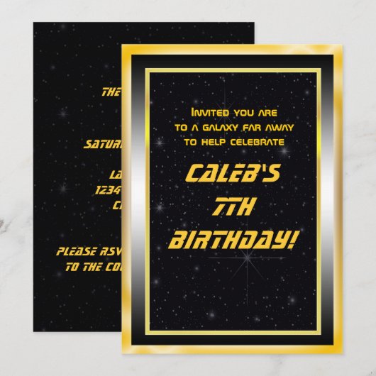 Space Stars Gold Black Galaxy Uitnodigingen voor f (Voorkant / Achterkant)