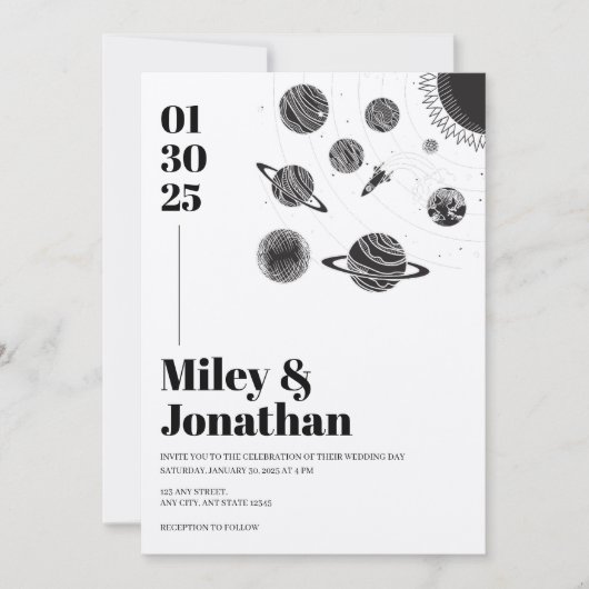 Space Stars Planets Sun Moon Modern Wedding Kaart (Voorkant)