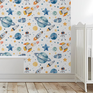 Space Stars raketten planeten Waterverf Behang