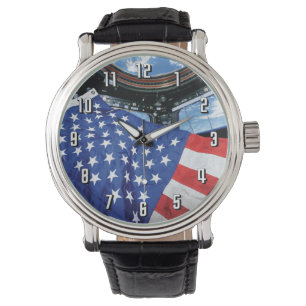Space Station American Flag Earth Orbit Horloge