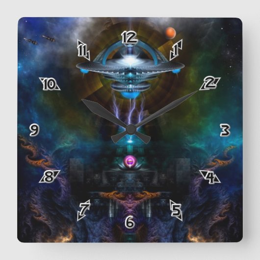 Space Station Ansarious Fractal Art Vierkante Klok (Voorkant)