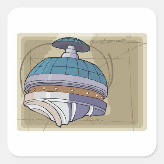 Space Station Sketch Vierkante Sticker (Voorkant)
