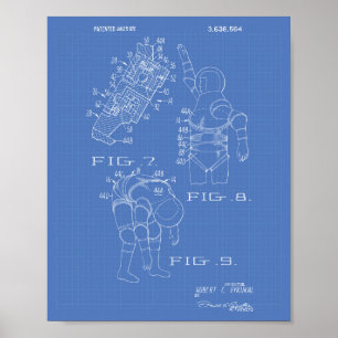 Space Suit 1972 Patent Art - Blauwdruk Poster