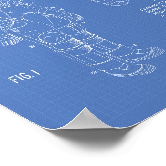 Space Suit 1973 Patent Art - Blauwdruk Poster (Hoek)