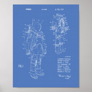 Space Suit 1973 Patent Art - Blauwdruk Poster