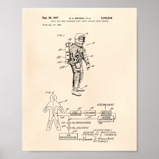 Space Suit Heat Exchange 1967 Patent Old Peper Poster (Voorkant)