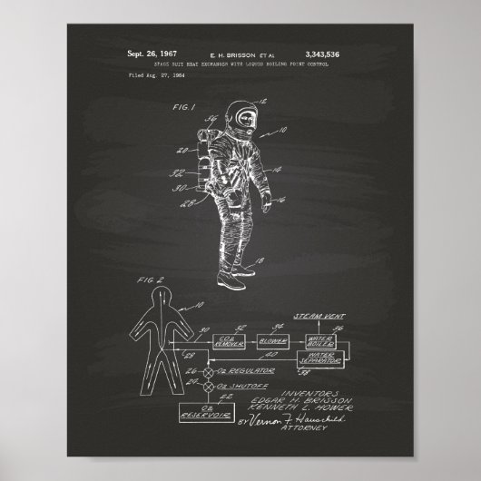Space Suit Heat Exchanger 1967 Patent Chalkboard Poster (Voorkant)