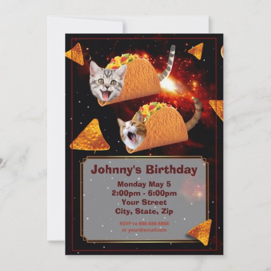 Space Taco Cats Funny Invitation Kaart (Voorkant)