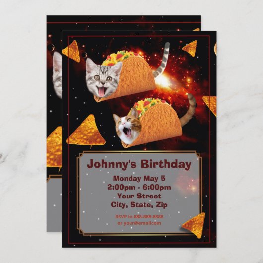 Space Taco Cats Funny Invitation Kaart (Voorkant / Achterkant)