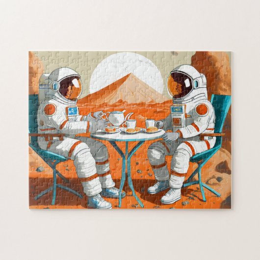 Space Tea Party Bold en mooie puzzel (Horizontaal)