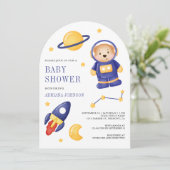 Space Teddy Bear Astronaut Arch Baby shower Kaart (Staand voorkant)