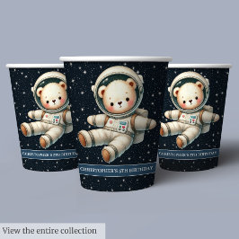 Space Teddy Bear Astronaut Baby Boy Verjaardagscup Papieren Bekers