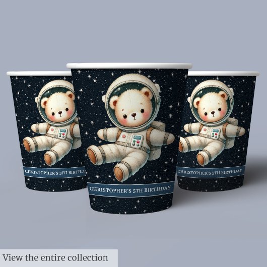 Space Teddy Bear Astronaut Baby Boy Verjaardagscup Papieren Bekers