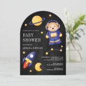 Space Teddy Bear Astronaut Black Arch Baby shower Kaart (Staand voorkant)