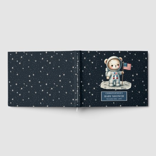 Space Teddy Bear Astronaut Boy Baby shower Inlogge Gastenboek (Volledig)