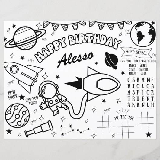 Space Thema Astronaut Kleurplaat Verjaardag Decor (Voorkant)