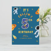 Space Theme 5th Birthday Invitation for Boys Kaart (Staand voorkant)