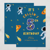 Space Theme 5th Birthday Invitation for Boys Kaart (Voorkant / Achterkant)