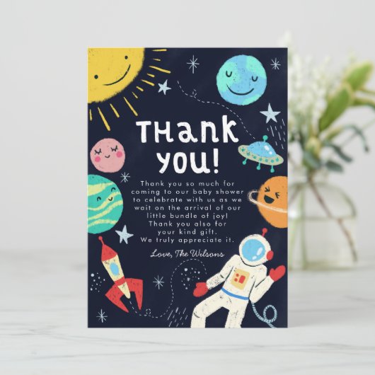 Space Theme-Baby shower Bedankkaart (Staand voorkant)