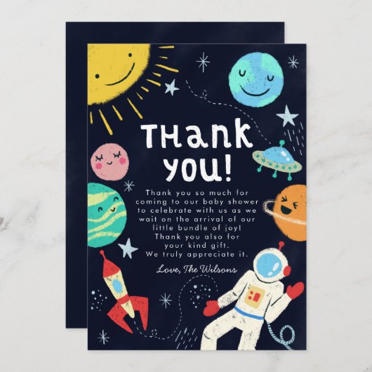 Space Theme-Baby shower Bedankkaart (Voorkant / Achterkant)