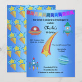 Space Theme Blue Star Birthday Kaart (Voorkant / Achterkant)