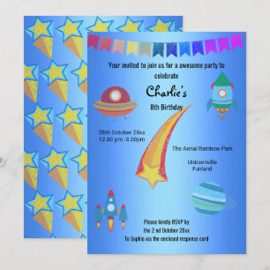 Space Theme Blue Star Birthday Kaart