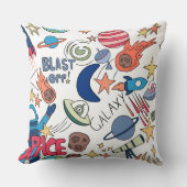 Space Theme Doodle Graphics voor kinderen Kussen (Voorkant)