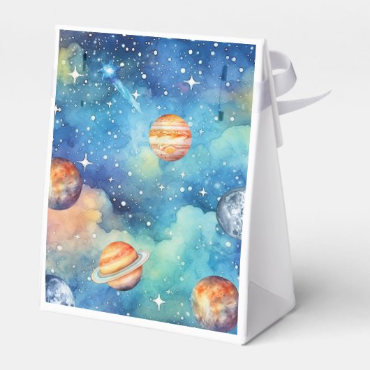 Space Theme Galaxy Planets Waterverf Dank u Bedankdoosjes (Achterkant)