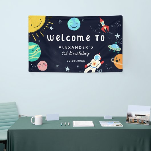 Space Theme Galaxy Verjaardagsfeestje Welkom Spandoek (Beurs)