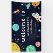 Space Theme Galaxy Verjaardagsfeestje Welkom Spandoek (Verticaal)