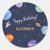 Space Theme Happy Birthday Waterverf Ronde Sticker (Voorkant)