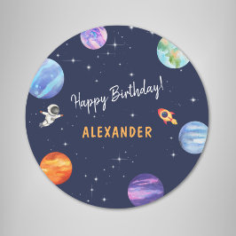 Space Theme Happy Birthday Waterverf Ronde Sticker