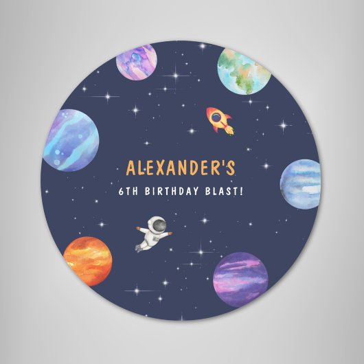 Space Theme Leuke Verjaardagsfeestje Waterverf Ronde Sticker