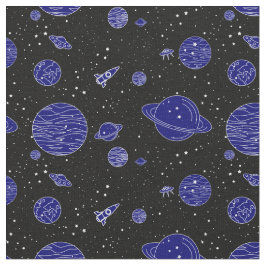 Space Theme Planets Rockets Stars op zwart Stof