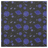 Space Theme Planets Rockets Stars op zwart Stof (Swatch)