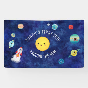 Space Theme Rock Ship First Birthday Buitspace Spandoek