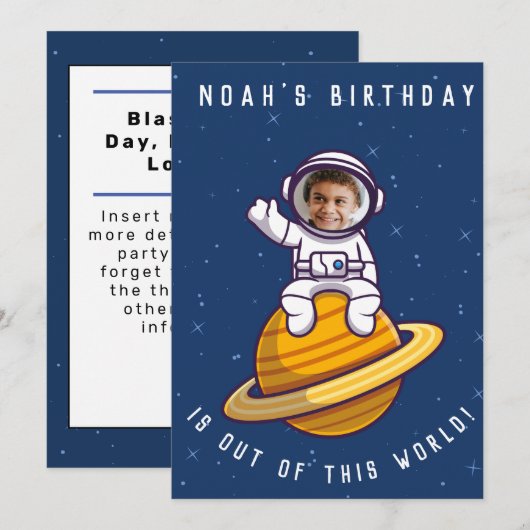 Space Theme Verjaardagsfeest Uitnodigen - aangepas Kaart (Voorkant / Achterkant)